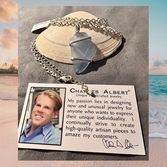 Carolina Blue Pompano Beach Glass Freeform Pendant With Large Bale - Picture 3 of 3